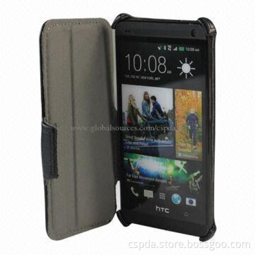 PU Leather Heat Setting Back Standing Mobile Phone Case for HTC One 2, OEM and ODM Orders Welcomed